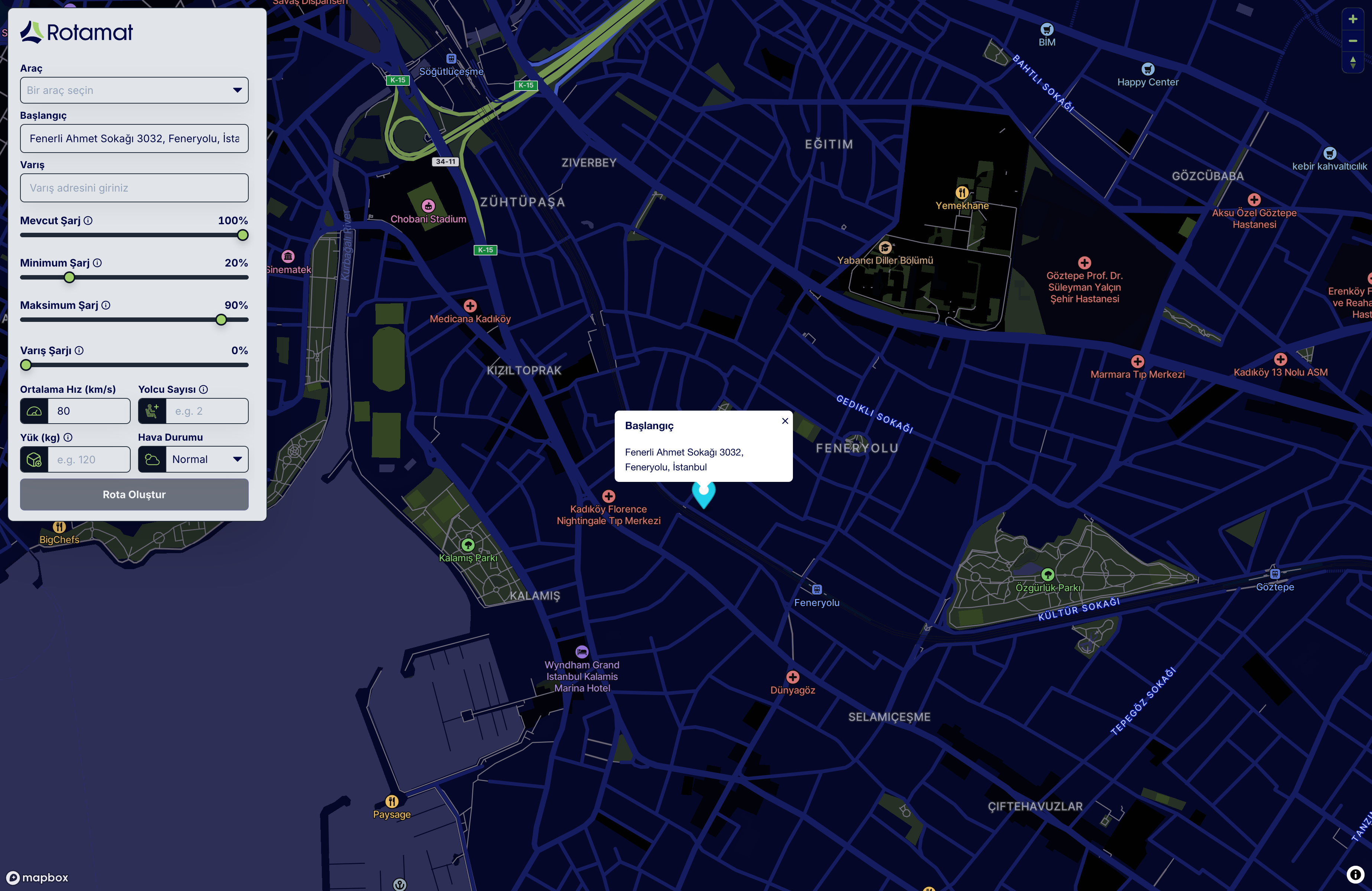 Rotamat EV Route Intelligence product screen
